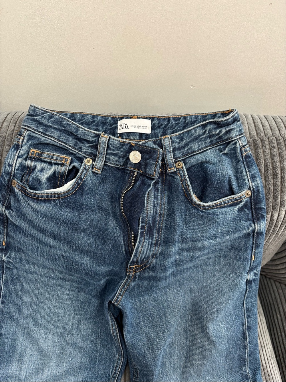 ZARA Women's Washed Blue Straight-Leg Jeans